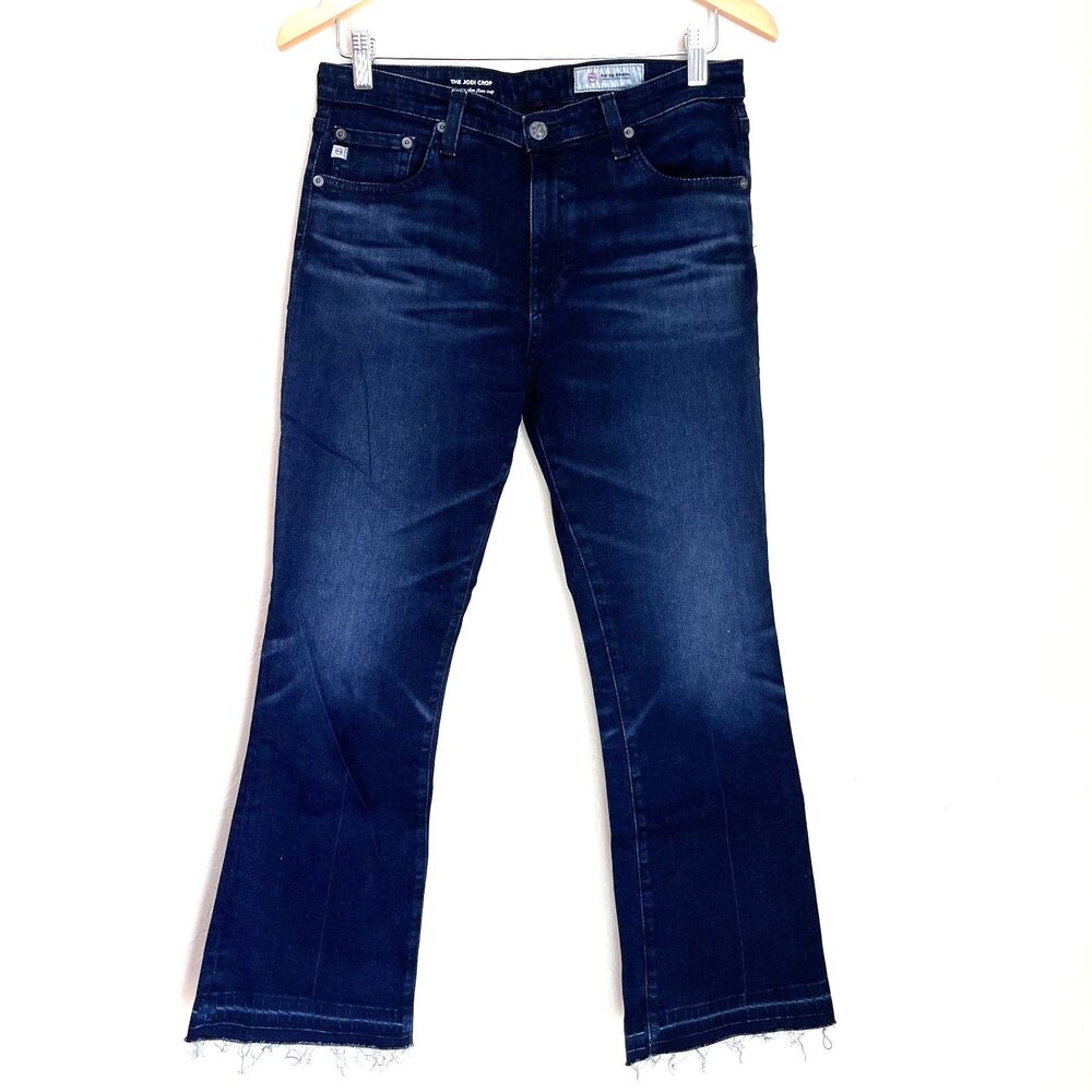 AG Jeans The Jodi Crop High Rise Slim Flare Jeans Dark Wash 29R Raw Hem